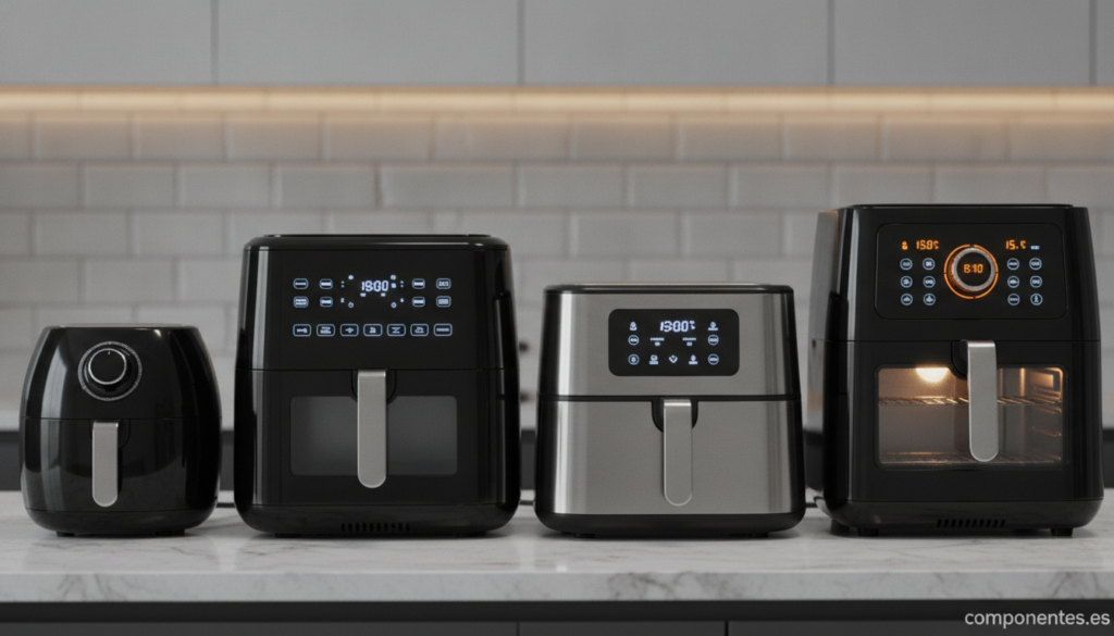 Freidoras de aire de gran capacidad en encimera de cocina moderna