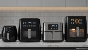 Freidoras de aire de gran capacidad en encimera de cocina moderna