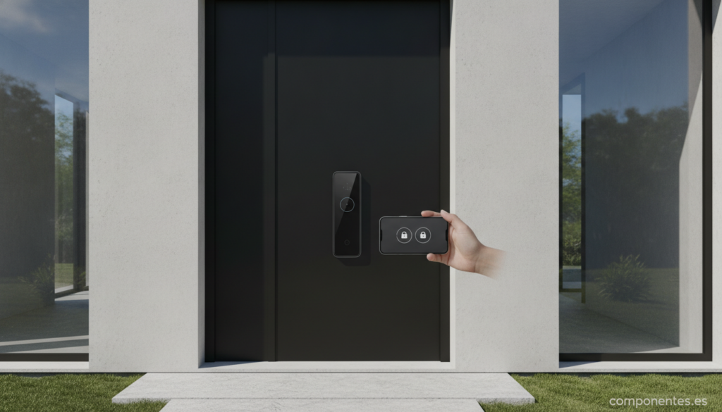 Cerradura inteligente en una puerta controlada desde el móvil