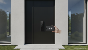 Cerradura inteligente en una puerta controlada desde el móvil