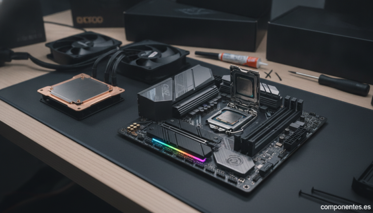Placa base AM5 con procesador AMD Ryzen instalado para gaming